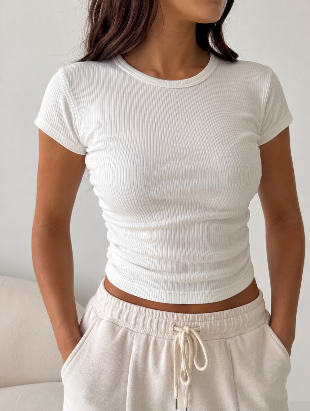 Lululemon All It Takes Ribbed Nulu T-Shirt White Ruched Crop Top XS